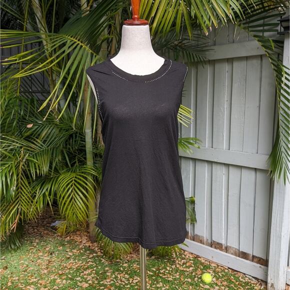 Monrow (Revolve) Embellished 100% Cotton Stretchy Black Tank Top, size XS - Picture 2 of 8